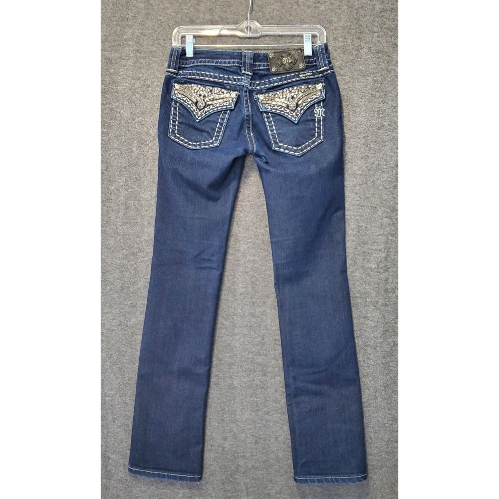 Miss Me Jeans Womens 26 Straight Leg Dark Wash Denim Rhinestone Metal Studs EUC